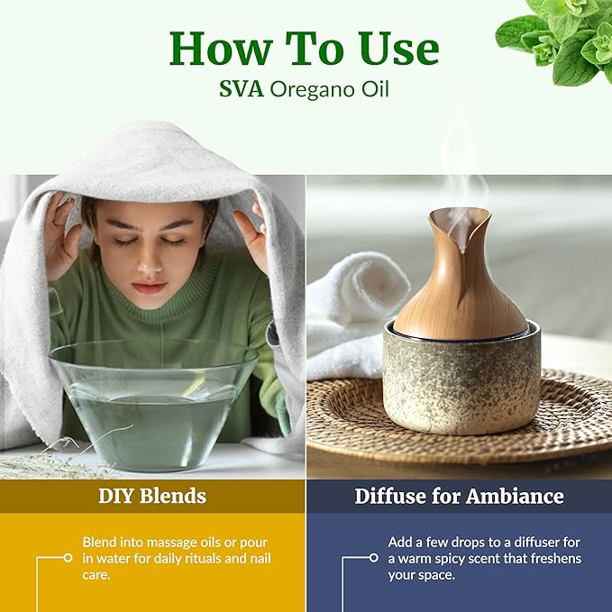 SVA Oregano Essential Oil 4 Fl Oz – for Diffuser, Skin & Hair Care – Ideal for Massage & DIY Blends – with Dropper