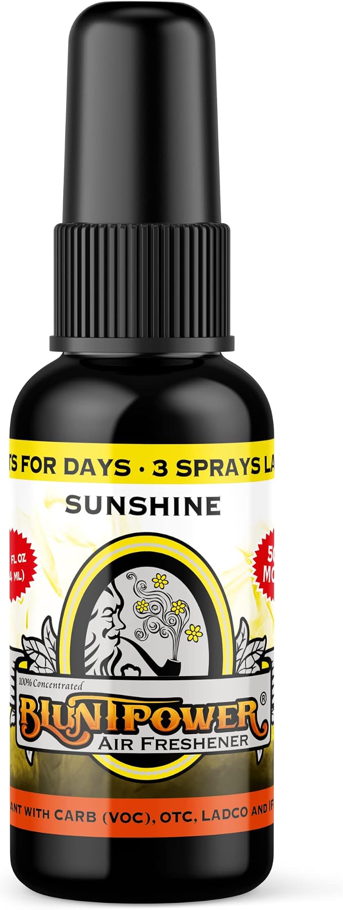 BluntPower (Sunshine, 1 Pack) Concentrated Air Freshener for Room and Car Spray - Oil-Based Diffuser Spray Bottle - Long-Lasting Bathroom Spray, Car Freshener, & Odor Eliminator Spray