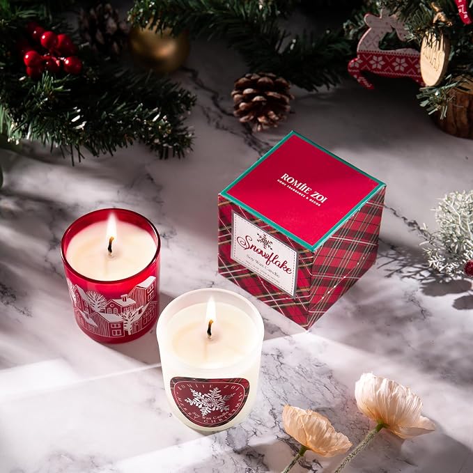 ROMIIE ZOI Christmas Scented Candle - 6oz Soy Wax Candle, Let it Snow, Infused with Christmas Pine Aroma - Brown & Red Gift Box Packaged for Christmas Holiday Season Gift
