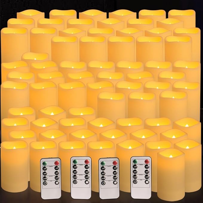 YOROXRG Set of 72 Waterproof Outdoor Flameless Candles, LED Candles with 4 Remote and Timer,(H 4" 5" 6" x D 2.2"),for Halloween Wedding Festiv