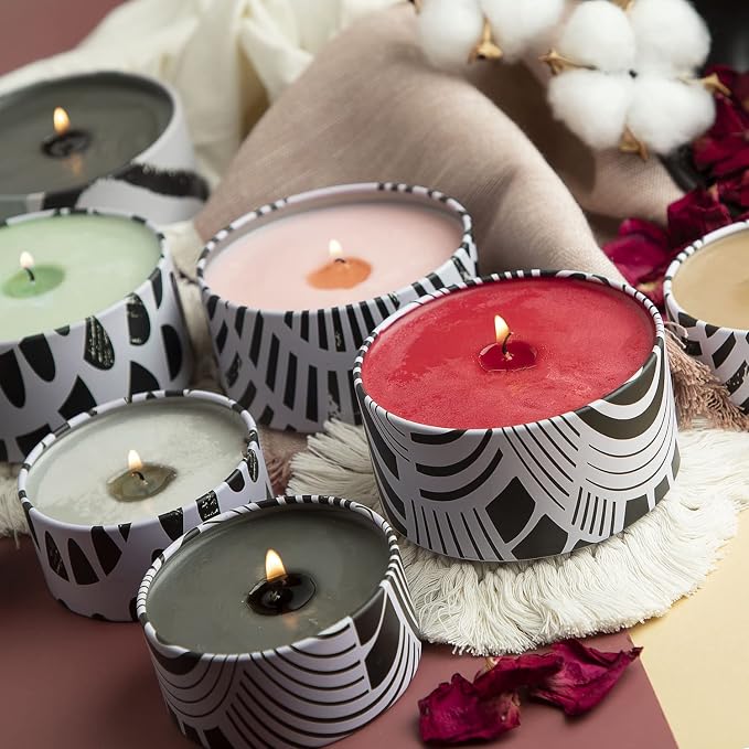Hearth & Harbor Tin Candle Jars for Making Candles - DIY Candle Containers with Lids - Metal Candle Jars - Bulk Tins Storage for Candle - (12 Pieces) - (8 Ounces) - Black and White Abstract