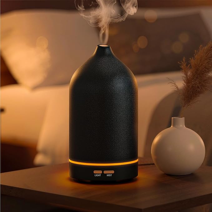 URPOWER 120ML Essential Oil Diffuser, Ultrasonic Aromatherapy Diffuser with Sleek Black Ceramic Design, 7-Color LED Lights, Auto Shut-Off, Humidifier for Home & Office, Scent Diffuser for Relaxation