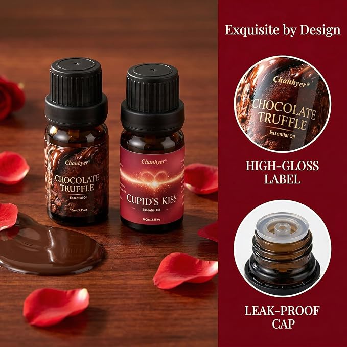 Premium Fragrance Oil Set for a Date Night 6x10ml-Red Rose,Chocolate Truffle,Sweet Love,Love Potion,Cupid's Kiss,The Heart-for Diffusers,Candle&Soap Making,&Aromatherapy