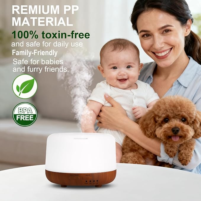 Marchred 300ML Essential Oil Diffuser for Home, Aromatherapy Diffuser with Remote Control, 7-Color LED Light and 4 Timers, Quiet Auto-Off, Easy to Use for Bedroom Office