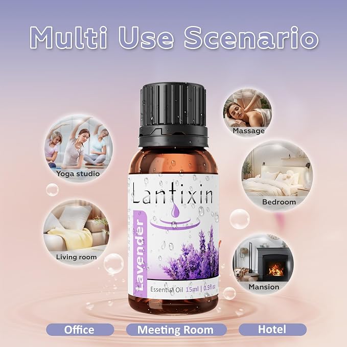 Lantixin 100% Pure Lavender Essential Oil – Natural Undiluted Scent for Diffuser – Relaxing Home Fragrance for Ultrasonic Diffusers, Meditation & Crafting – 0.5 fl oz(Lavender)