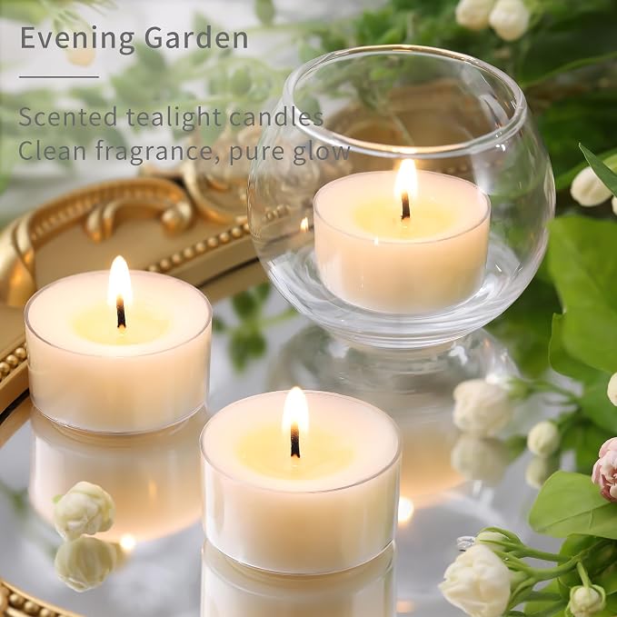 DEVI Jasmine Highly Scented Tea Lights Candles 48 Pack, 5-6 Hours Natural Palm Tea Candles for Home Scented, Small Tealight Votives with Essential Oils