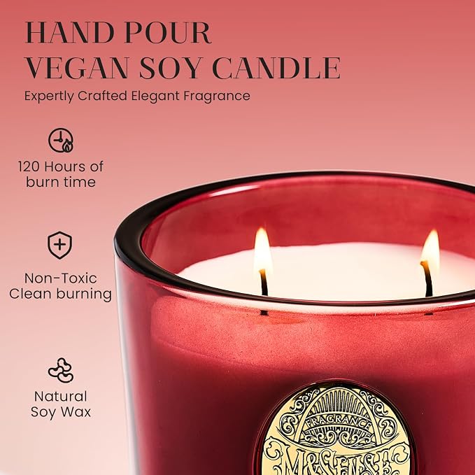 M&SENSE Large Two-Wick Strong Soy Candle | Red Camellia & Red | 19.8 oz, 120H Burn Time | Luxury Scented Candle for Women,Mothers Day Gifts