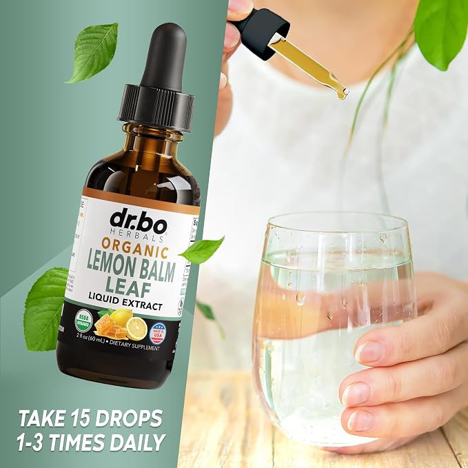 Organic Lemon Balm Extract Tincture - Organic Lemon Balm Leaf Liquid Extract Drops Oil Melissa Officinalis, Calm Relaxation Tea Supplements - Vegan Liquid Drops Tincture Supplement, Kids & Adults 2oz