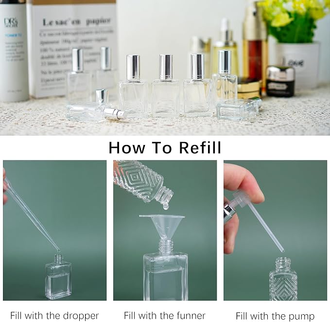 YU FENG 12pcs 15ml Refillable Glass Atomizer Spray Bottles with Funnels Pipettes Dispenser for Perfume,Fragrance,Lotion,Essential Oil