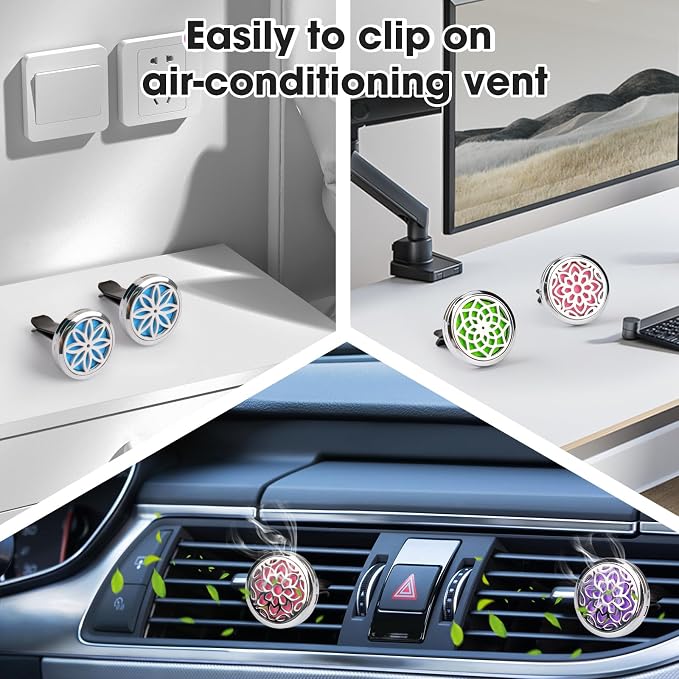ttstar Car Diffuser Vent Clip - 30mm Aromatherapy Essential Oil Car Diffuser Vent Clips with 36 Refill Pads (3 Lotus Vent Clips, Metal)