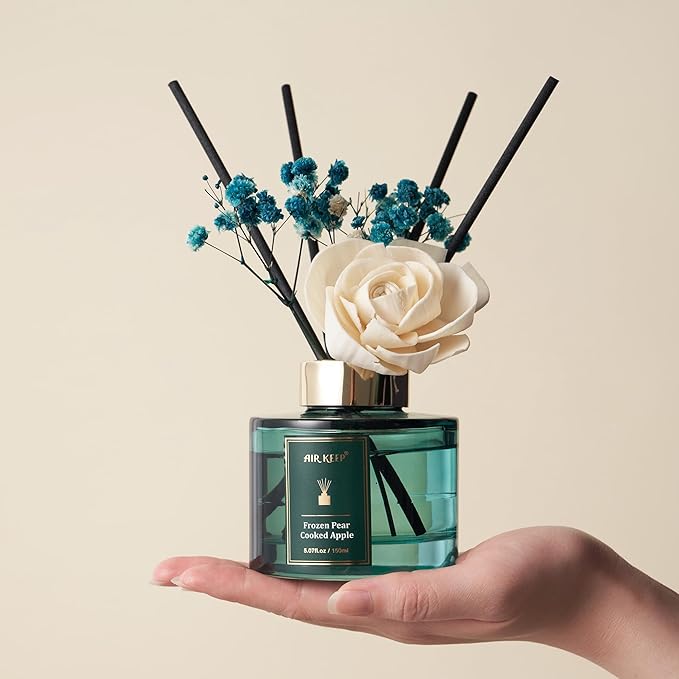 Airkeep Flower Reed Diffusers Set, 5.07 oz Pear/Apple/Berry Scented Oil Diffuser with 8 Reed Sticks, Home Fragrance Diffuser Gift Set for Bathroom & Office Decor 150ml