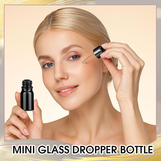Patelai 48 Pcs 5 ml/ 0.2 oz Frosted Glass Dropper Bottles Essential Oil Bottles with Eye Dropper and Bamboo Lids Perfume Sample Essence Liquid Cosmetic Containers and Funnels (Black)