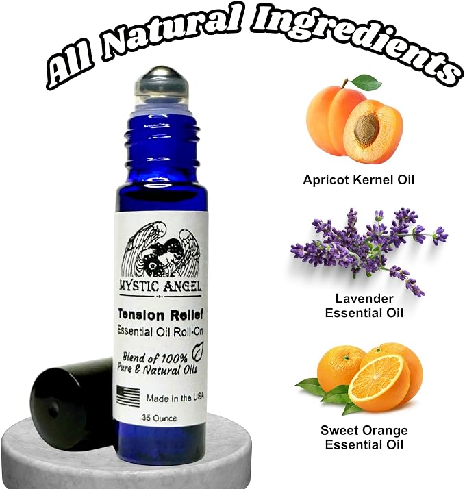 Mystic Angel Tension Relief Essential Oil Roll-On - Therapeutic Blend of Pure Essential Oils for Stress Support, Aromatherapy for Body & Soul, Safe for All Skin Types, Made in the USA, .35 Oz.