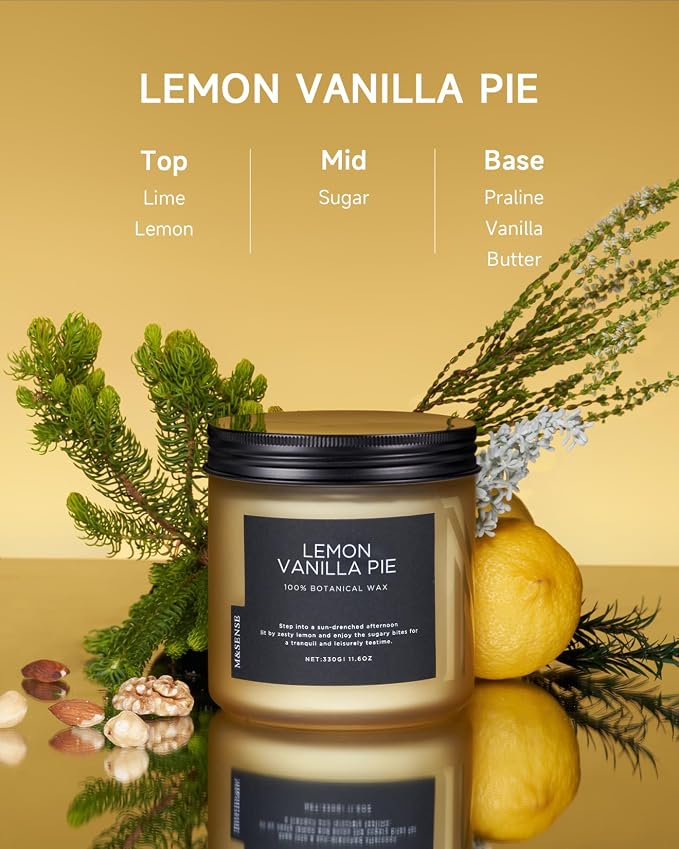 M&SENSE Lemon Vanilla Scented Candles, 11.6oz Natural Soy Wax, 70 Hours Long Lasting Burn, Non-Toxic, Highly Scented Gifts for Bathroom Living Room, Stress Relief Home Fragrance for Men Women