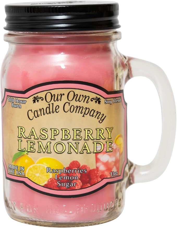 Our Own Candle Company, Raspberry Lemonade Scented Mason Jar Candle, 100 Hour Burn Time, 13 Ounces