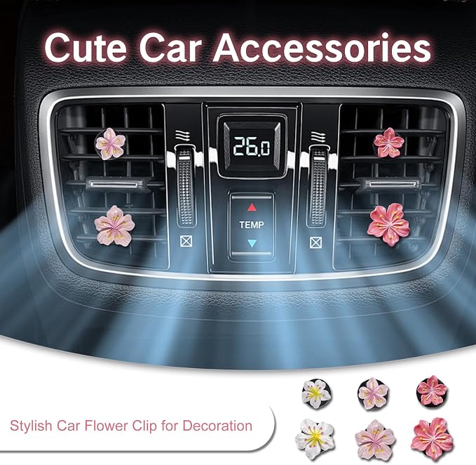 NIIIYTYB 6Pcs Cute Car Air Freshener Vent Clips Flower Air Vent Clips for Fresheners Pink Hawaiian Hibiscus and Cherry Blossom Car Accessories Aesthetic Interior Decor for Women Peach Blossom