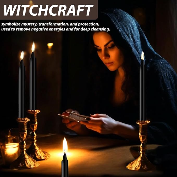 24 Pack Black Spell Chime Candles – Premium Mini Unscented Taper Candles for Rituals, Prayer, Meditation, Altar, Spells – 4" Tall – Ideal for Witches & Spiritual Practices