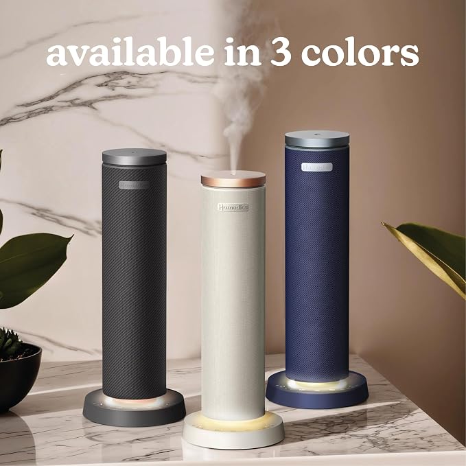 Homedics SereneScent Waterless Essential Oil Diffuser, Cordless Rechargeable Aromatherapy Diffuser for Home, Large Room Scent Machine, Timer, App Control, 6 LED Lights, No Water Needed, Grey
