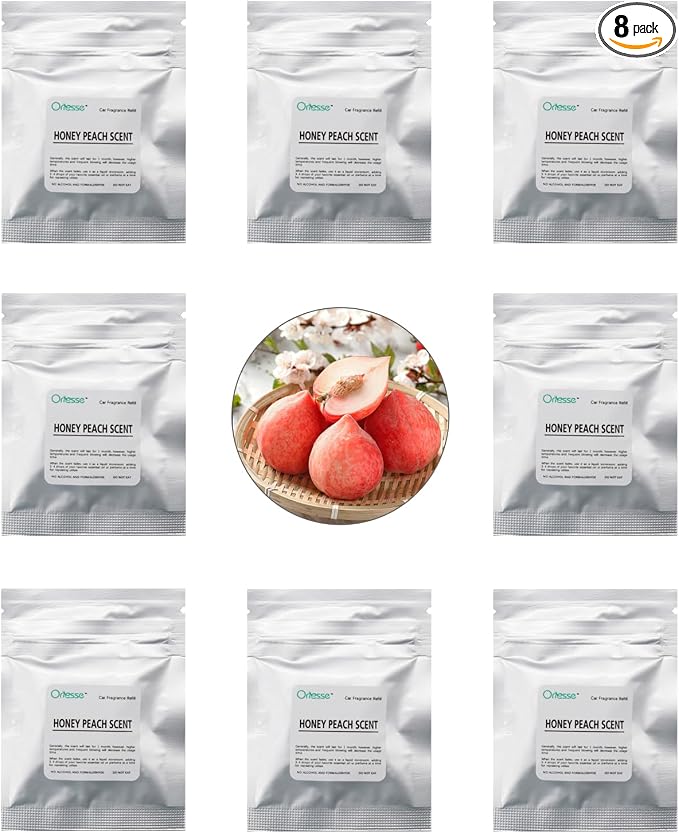 ORIESSE 32pcs Honey Peach Car Air Freshener Refill Fragrance Tablets,8 Pack Peach Car Scents Pads for Air Freshener Vent Clips,1.7cm/0.7inches Diameters Aromatherapy Pads