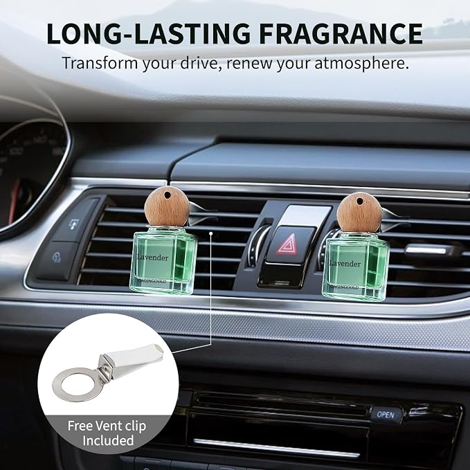 Lemongrass Scented Car Air Freshener, 2-Pack Hanging Diffuser Long Lasting Up to 150 Days, Fresh Car Accessories with 2 Vent Clips for Women Men Gift