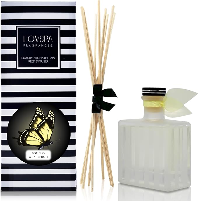 Reed Diffuser Set, Pomelo Grapefruit Scented Oil Diffuser with Sticks, Home Fragrance Accessories for Bathroom Shelf Decor, Aroma Diffusers for Home or Office Desk, USA Made