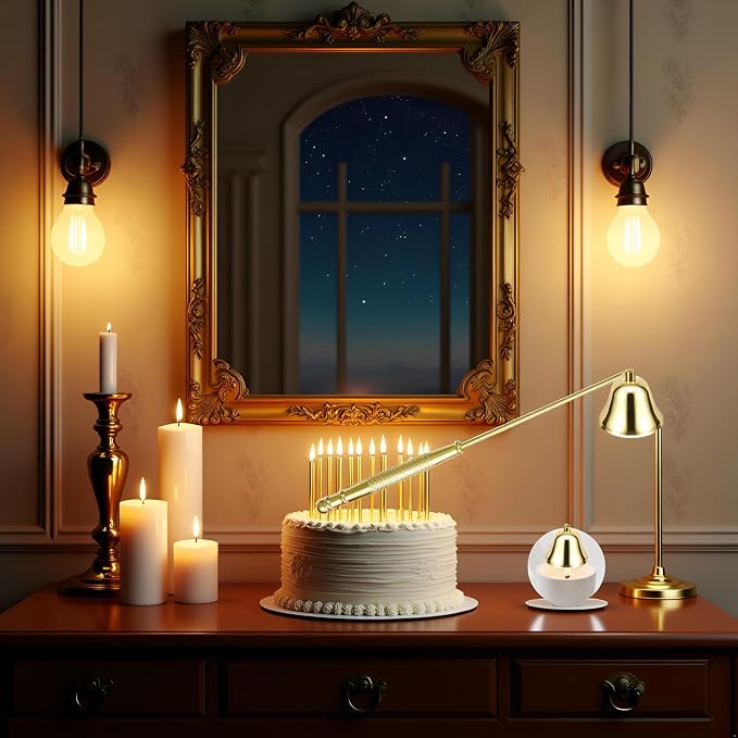 Jowxsx Golden Candle Trimmer for Candle Enthusiasts，Candle Snuffer Extinguisher with Long Handle, Polished Stainless Steel Wick Flame Snuffer for Safe Candle Extinguishing，Accessories
