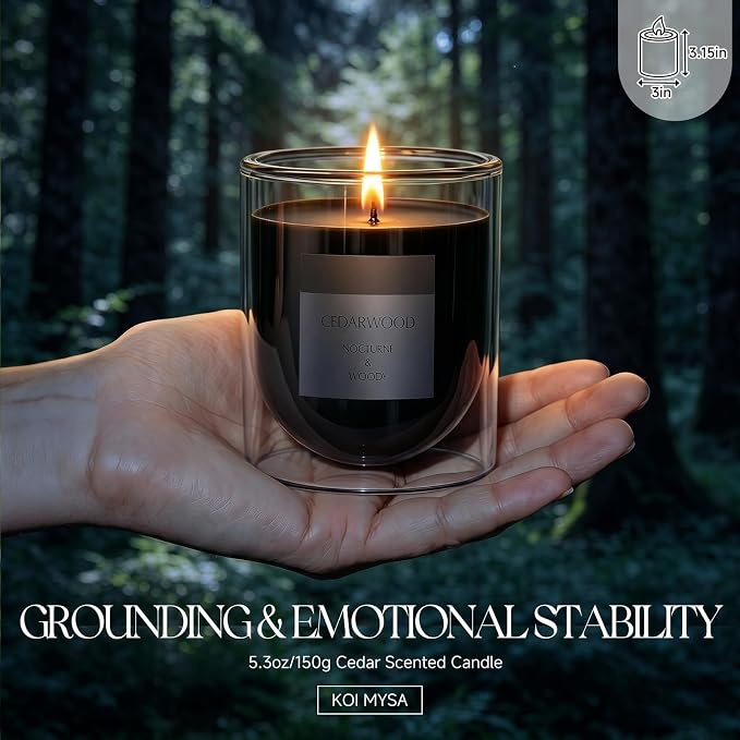 Cedar and Pine Scented Black Candle for Women Mens, Soy Wax Non Toxic Unique Small Glass Jar Candles & Spiritual Gifts for Home Rooms Fragrance