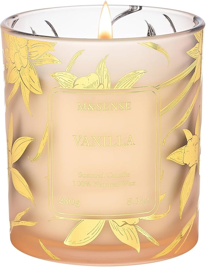 M&SENSE Vanilla Candle Scented for Home, 8.1oz Natural Soy Candle Non Toxic 42 Hours Long Lasting Burning, Cozy Stress Relief Aromatherapy Candle Gifts for Women & Men