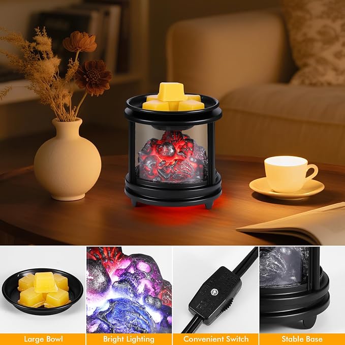 Wax Melt Warmer, Bonfire Skull Candle Wax Melter for Scented Wax Campfire Candle Melt Warmer PTC Heating, 3-in-1 Electric Wax Burner Fragrance Warmer for Home Bedroom Office Gifts & Decor