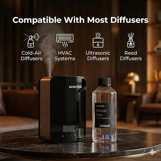 Scentia Miami One (My Way) Diffuser Oil for HVAC Scent Machine – Hotel Fragrance Inspired by 1 Hotel Miami Beach – 500 mL – Lemon, Sandalwood & Cedar Oil for Commercial & Cold Air Diffusers