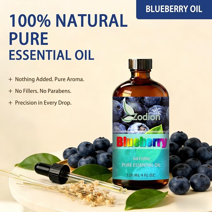 Blueberry Essential Oil, Blueberry Fragrance Oil for Diffuser, Massage, Humidifier, DIY Candle, Soap Making, Home, Bath, Yoga - 4 fl oz (120ml) - ZODION Essential Oils