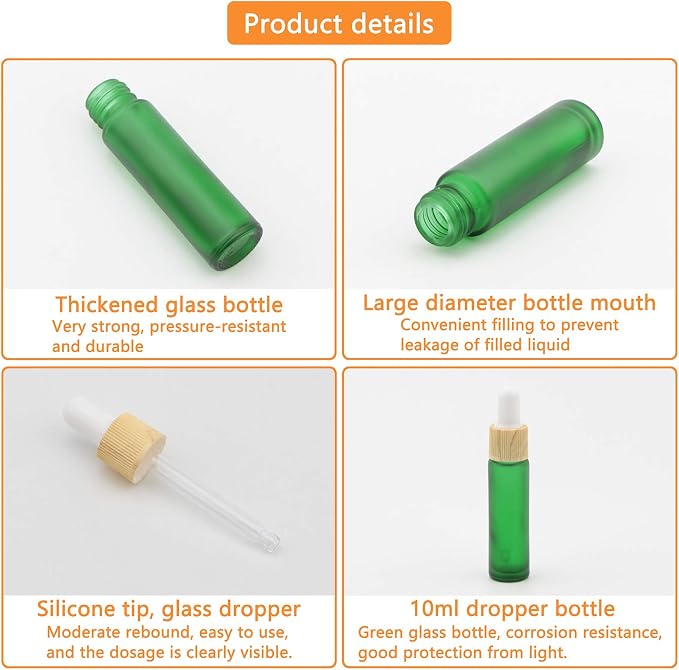 Ellbest 10pcs 10ml Essential Oil Dropper Bottle, Small Glass Bottles with Eye Dropper, Sample Vials with Dropper & Funnel for Travel, Perfume (Matte Green)