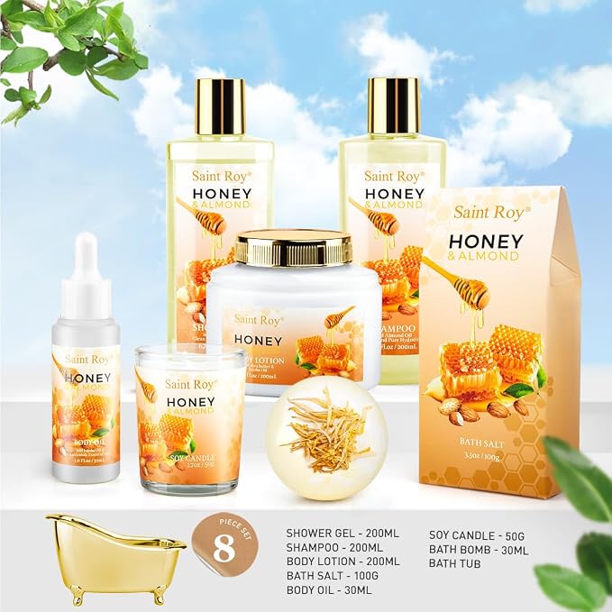 Shower kit gift Birthday Spa Gifts for Women, Honey Almond Bath Gift Set for Women, Spa Gift Basket for Women & Men, Home Spa Gift Set, Self-Care Spa, Bath Gifts Christmas, Mother Day, Anniversary