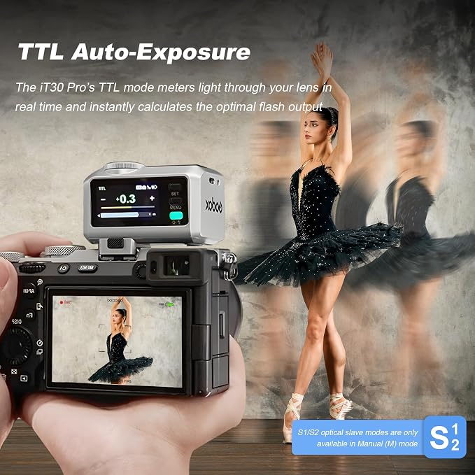 Godox iT30 Pro F TTL Mini Flash for Fuji with Diffuser—HSS 1/8000s, 2.8" Full-Color Touchscreen, 2.4G Wireless X System, Magnetic Mount, Tilt/Swivel Camera Speedlight (Silver)