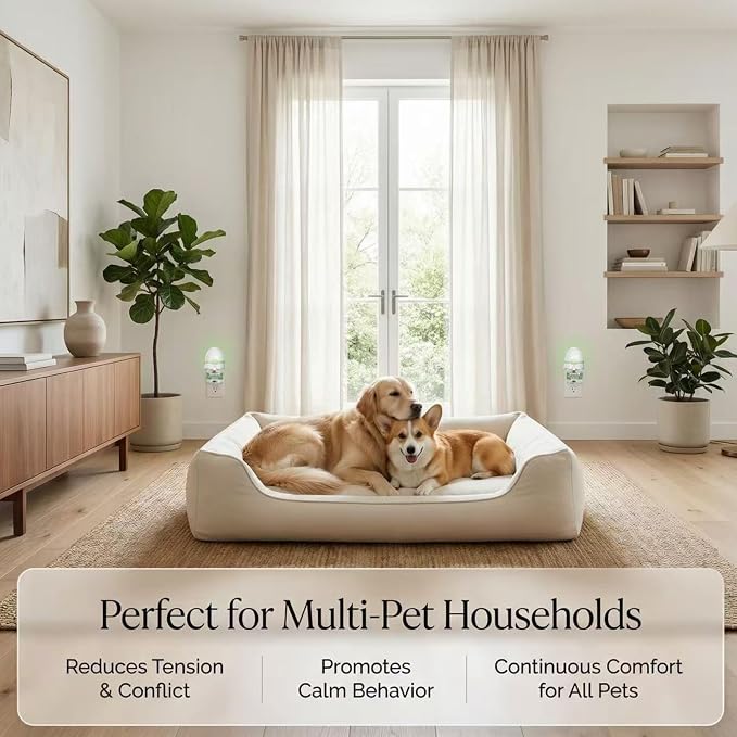 8-in-1 Dog Calming Pheromone Diffuser Kit – Pet Stress Support (2 Plug-Ins & 6x48ml Refills), Calming Diffuser for Dog During Thunderstorms, Travel, Separation, Fireworks & Vet Visits, 180-Day Supply