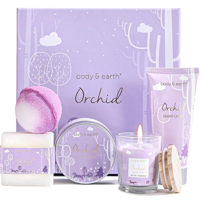 Spa Gifts for Women, Body & Earth 5 Pcs Gifts for Women Orchid Gift Sets, Bath and Body Womens Bath Gifts, Mothers Day Gift