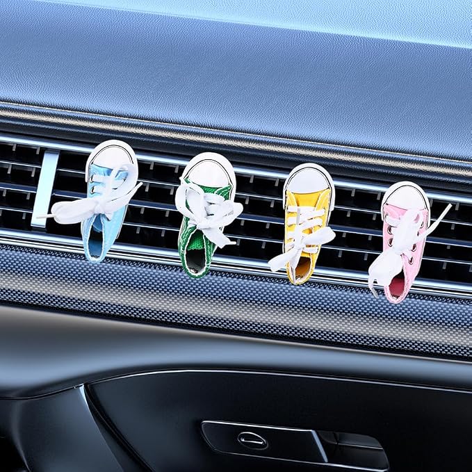 4 pack Car Air Fresheners Cute Shoes Car Air Vent Clip Freshener with 4PCS Reusable Scents Tablets Refills Cars Accessories for Women/Men Cars Interior Decoration Best Gift for Friend