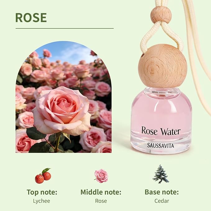Car Air Freshener Diffuser 2 Pack Hanging Air Freshener Diffuser - Rosa Scent Car Fresheners 120 days Long Lasting Vent Clip 0.34 oz Each Automotive Air Fresheners Gifts for Women Birthday