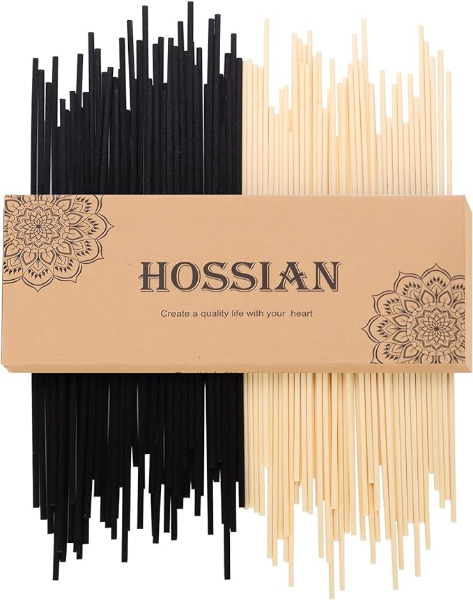 HOSSIAN Reed Diffuser Sticks - Reed diffusers-Reed Sticks -Diffuser Glass Bottles-Diffuser Refills- Natural Rattan Wood Replacement for Aroma Fragrance (7.87"* 3.5mm Black and Beige)