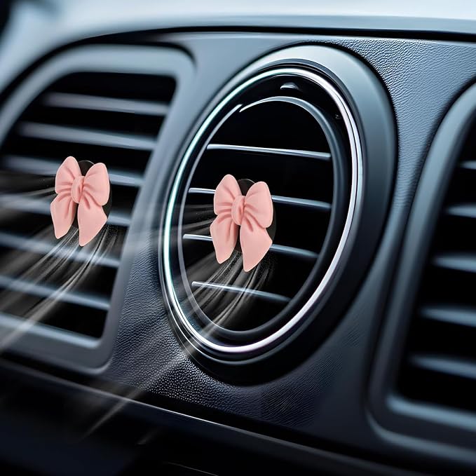 Bow Car Air Freshener Clips, 4 Pcs Cute Bow Car Air Vent Clip, Coquette Auto Air Conditioning Outlet Diffuser Perfume Clips, Interior Decoration, Auto Decor for Women Girls (Pink, 1.69in)