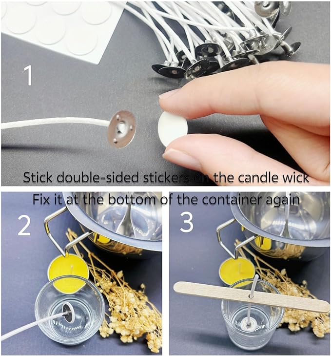 100Pcs Candle Wicks 4 Inch,100pcs Candle Wick Stickers,Candle Wick Centering Device,20 Pcs Metal Sustainer Tabs,5pcs Candle Wick Holder Materiales para Hacer Velas