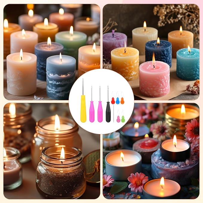 10 Pcs Candle Needle Kit, Mold Punch with Hook, Large Eye Wicking Needle, Threader for All Thickness Candle Making