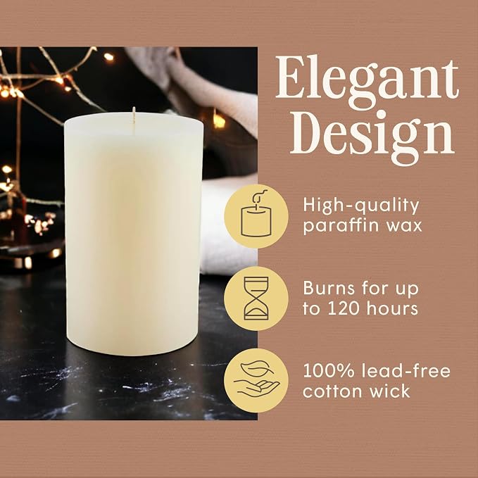 Mister Candle Unscented 4"x6" Ivory Pillar Candle, Solid Color, Cotton Wick, Dripless & Smokeless, Premium Wax Candle for Home Decor, Handmade, 120 Hour Burn Time