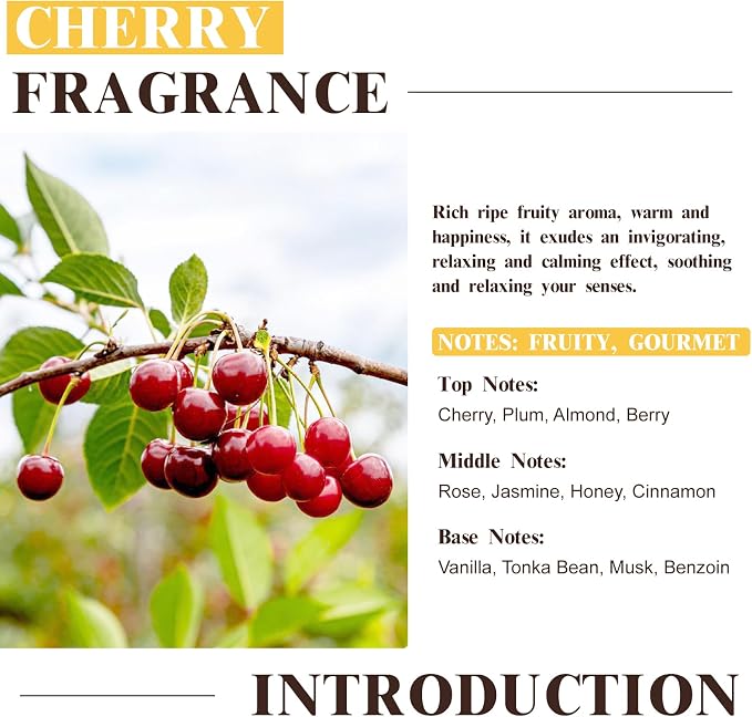 EUQEE 2.02 Fl oz Cherry Fragrance Oil, 60ml Premium Essential Oil with Glass Dropper for Diffusers, Candle & Soap Making