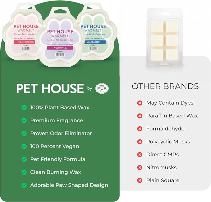 One Fur All Pet House Spring and Summer Wax Melts for Pet Odor, Natural, Plant Based Soy Wax Melts, Long Lasting Fragrance for Fresh Smelling Homes, Cucumber Mint