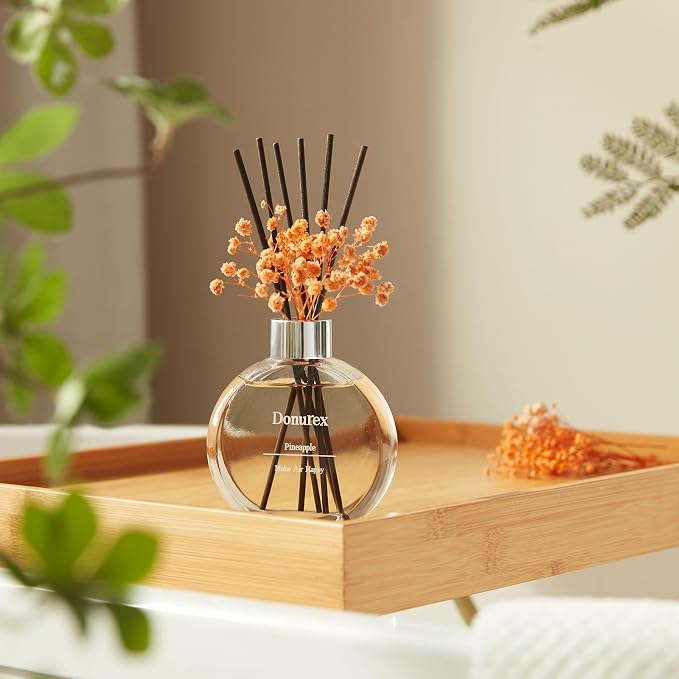 Flower Reed Diffuser Set 5.07oz Pineapple Scent Diffuser with Sticks Home Fragrance Reed Diffuser for Bathroom Shelf Decor