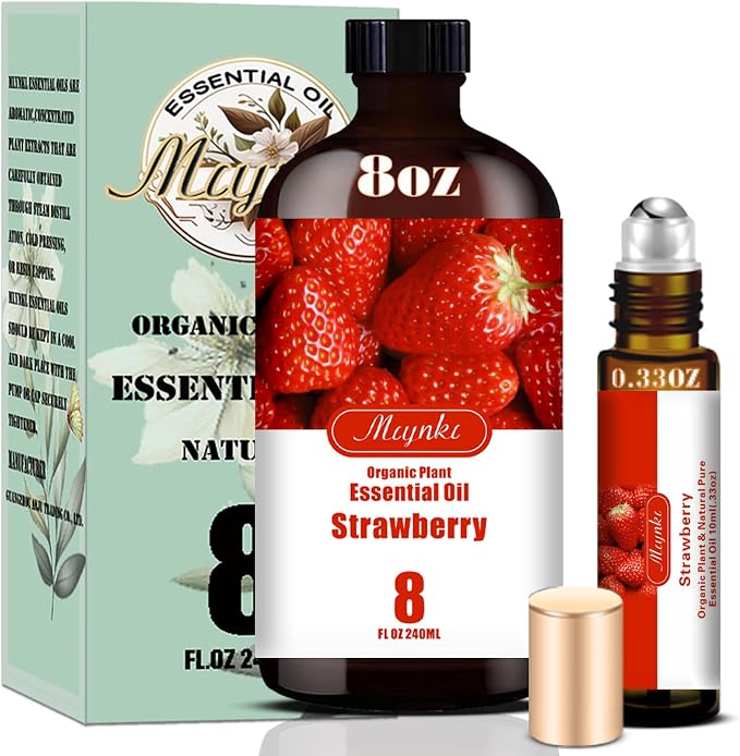 Strawberry Essential Oil, Strawberry Oil for Diffuser, Humidifier, DIY Candle, Soap, Sweet Fragrance, Home, Gift Ready, Strawberry Fragrance Oil - MLYNKL Essential Oils (8.33 fl oz / 250ml)