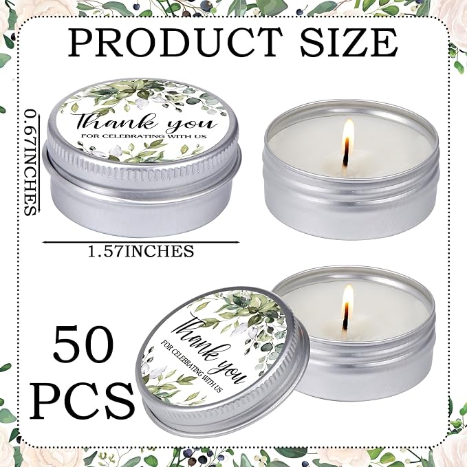 MTLEE 50 Pcs Greenery Wedding Candles Gift Favors for Guests 1 Oz Lavender Scented Soy Wax Aromatherapy Candle Favors for Bridal Shower Rustic Wedding Party Guests(Fresh Leaves)