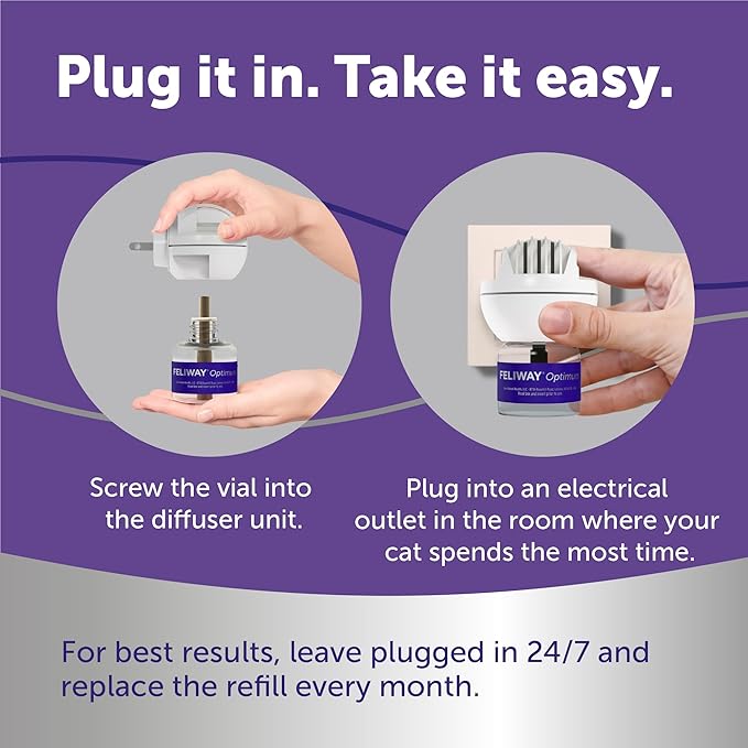 FELIWAY Optimum Cat Calming Diffuser Kit – Advanced Support to Help Reduce Urine Spraying, Scratching, Fighting and Hiding due to Stress – 30‑Day All in One Cat Pheromone Plug In Diffuser