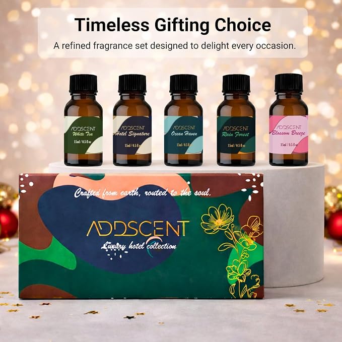 Luxury Aroma Oil for Diffusers – White Tea, Rain Forest, Hotel Signature, Ocean Haven, Harmony, Citrus Delight, Blossom Breeze – Home & Spa Fragrance Oils (Pack of 5)